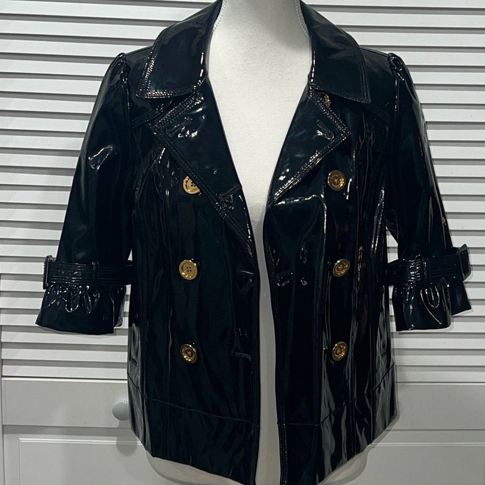 JUICY COUTURE | Black Rain Coat W/ Gold Logo Buttons & Ruffle 3/4 Sleeves 🖤 - Picture 11 of 11